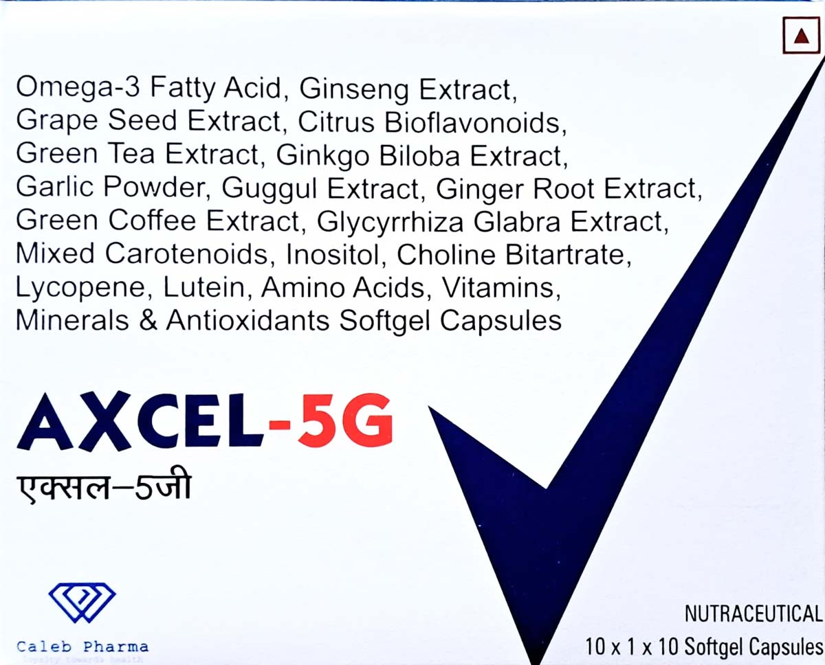 AXCEL-5G Softgel Capsules by Caleb Pharma Caleb Pharma's Axcel-5G Softgel Capsule.